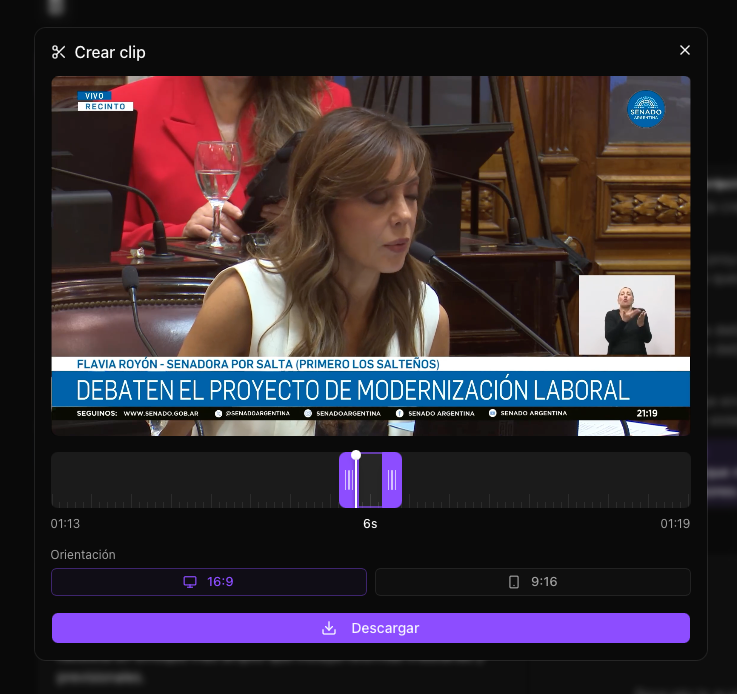 Crear clips de video del discurso